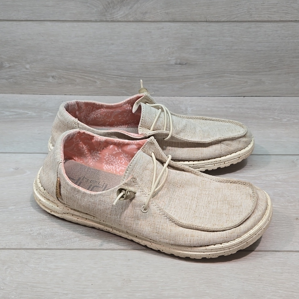 Hey Dude Womens Wendy Chambray white nut Loafer Slip on shoes sz 9